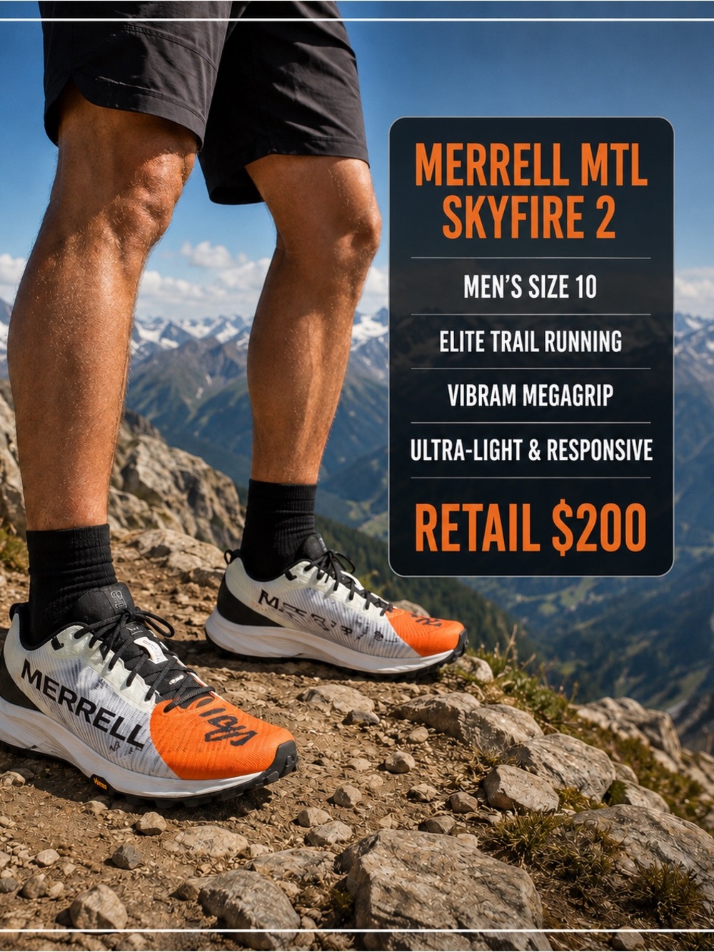 NIB Merrell MTL Skyfire 2 Men’s Size 10 Orange Vibram Trail Running Shoes